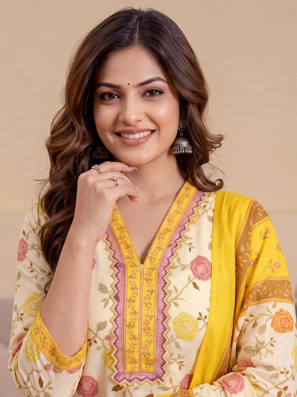 Thumbnail: Firnas Fab Women Cotton Blend Kurta Pant Dupatta Set ₹680.00