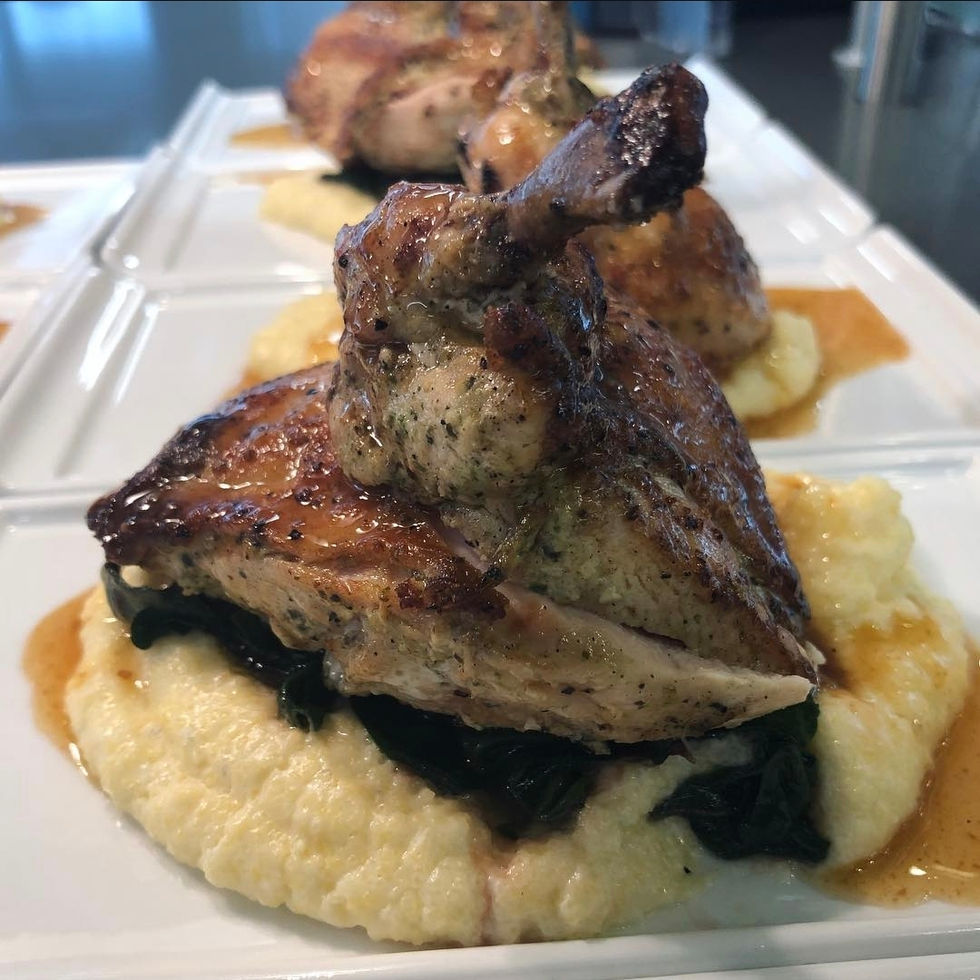 a white plate topped with chicken and mashed potatoes