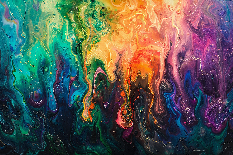 Abstract, bright colours sliding down a the page.