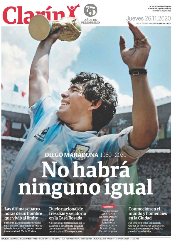 Portada del Diario el Clarin en Noviembre de 2020