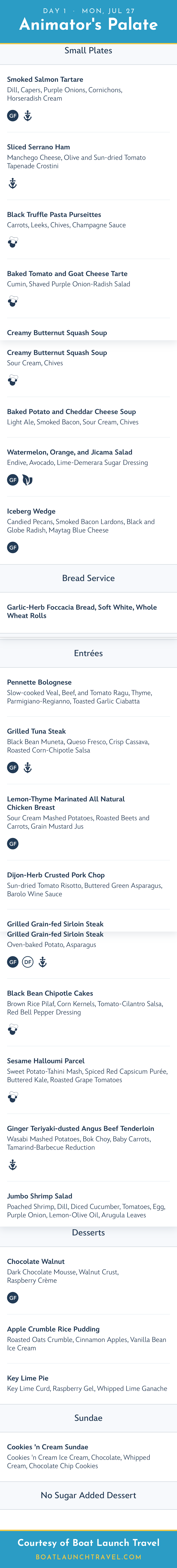 Disney Dream 7-Night Northern Europe Menus