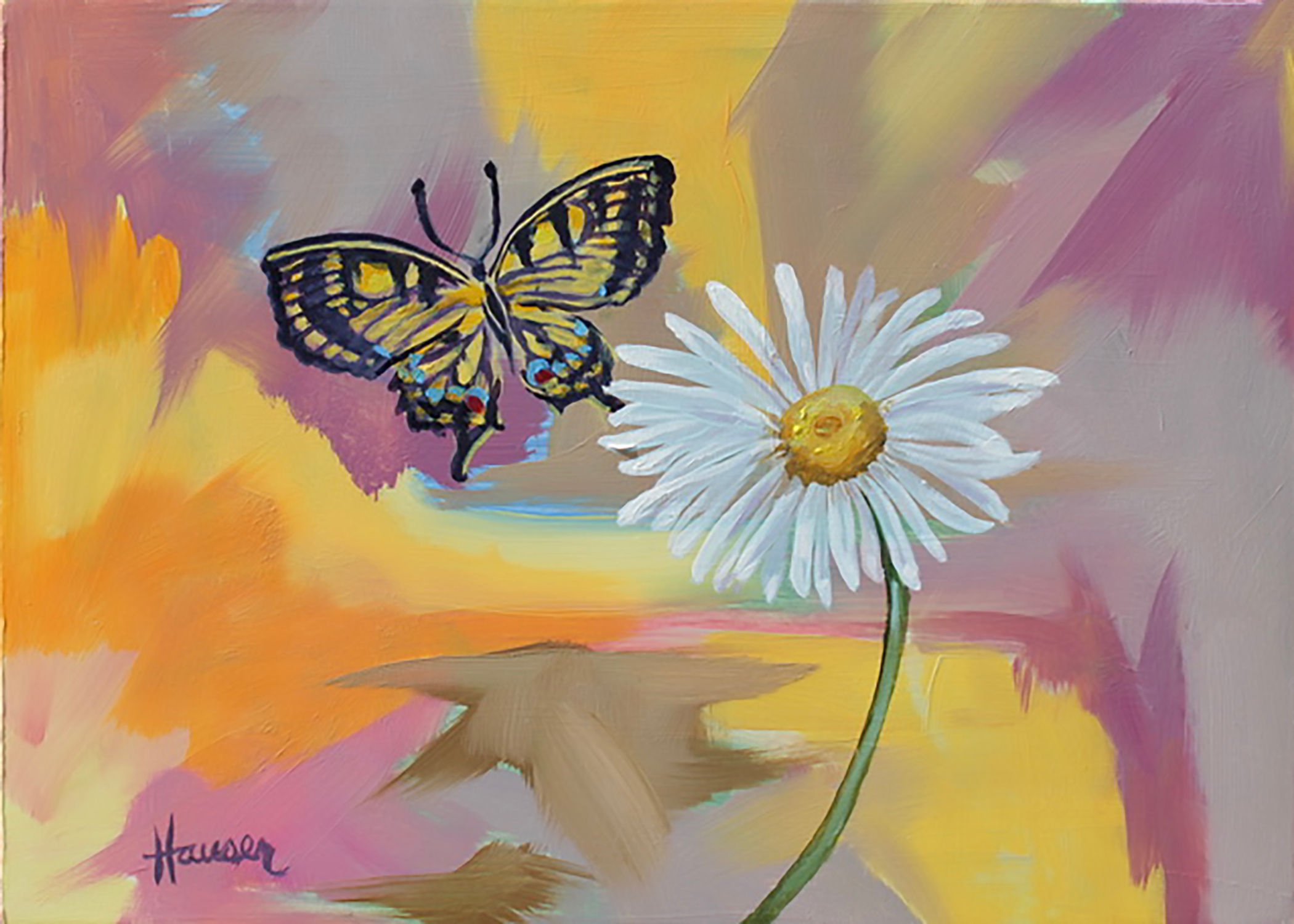 The Daisy & the Swallowtail Original Oil Painting