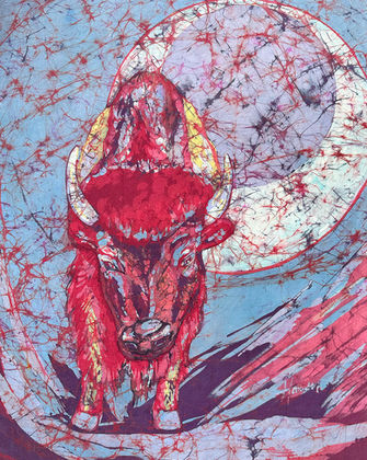 Bison batik, silk painting, bison love