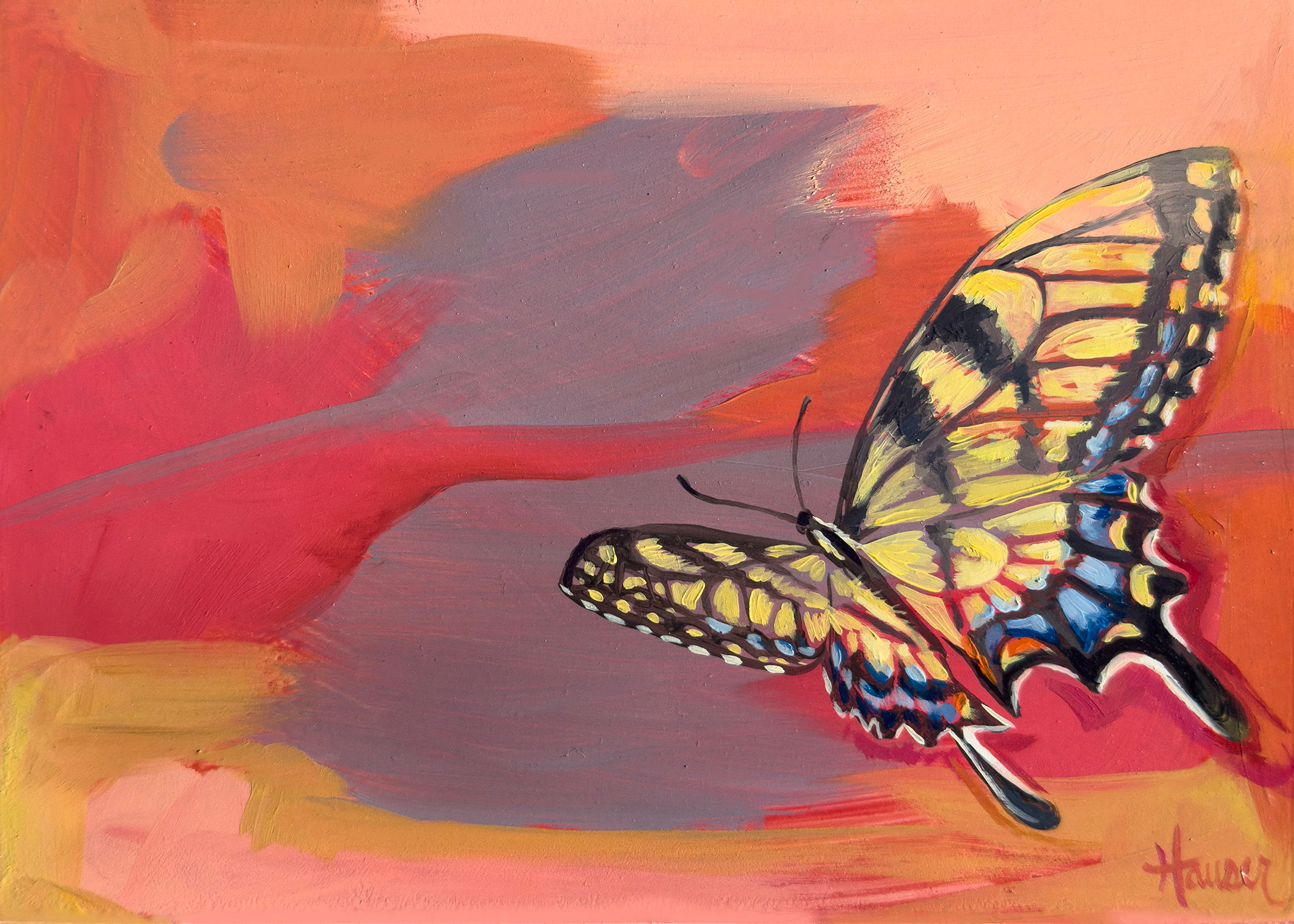 Swallowtail on Pink Original Oil Painting