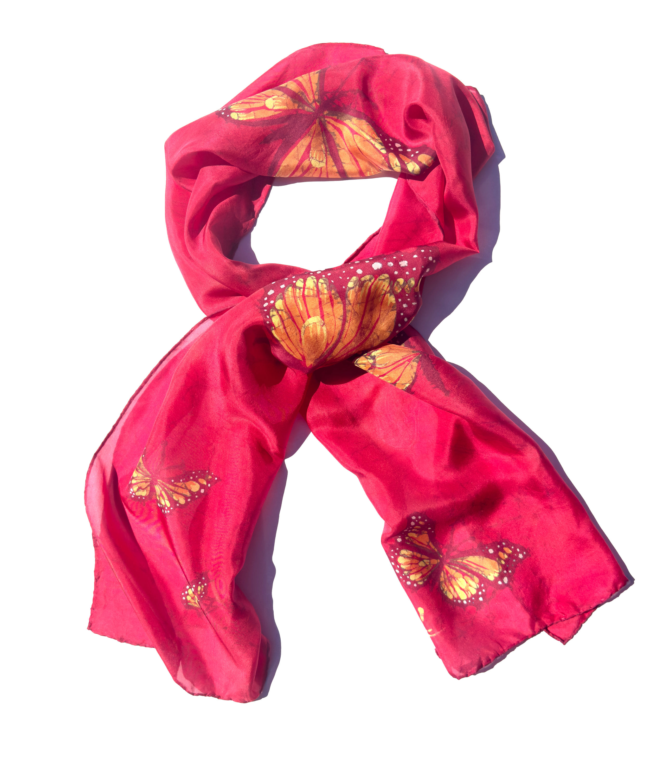 Raspberry Monarch Long Silk Scarf