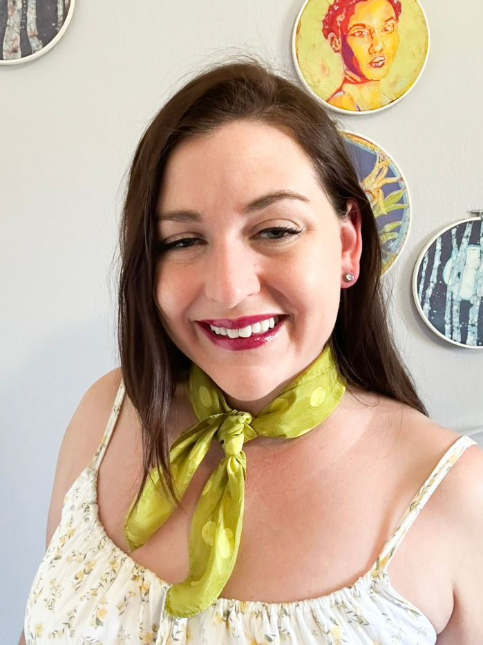 Thumbnail: Fern Green & Chartreuse Polka Dots Batik Silk Scarf