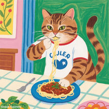23パスタを食べる猫