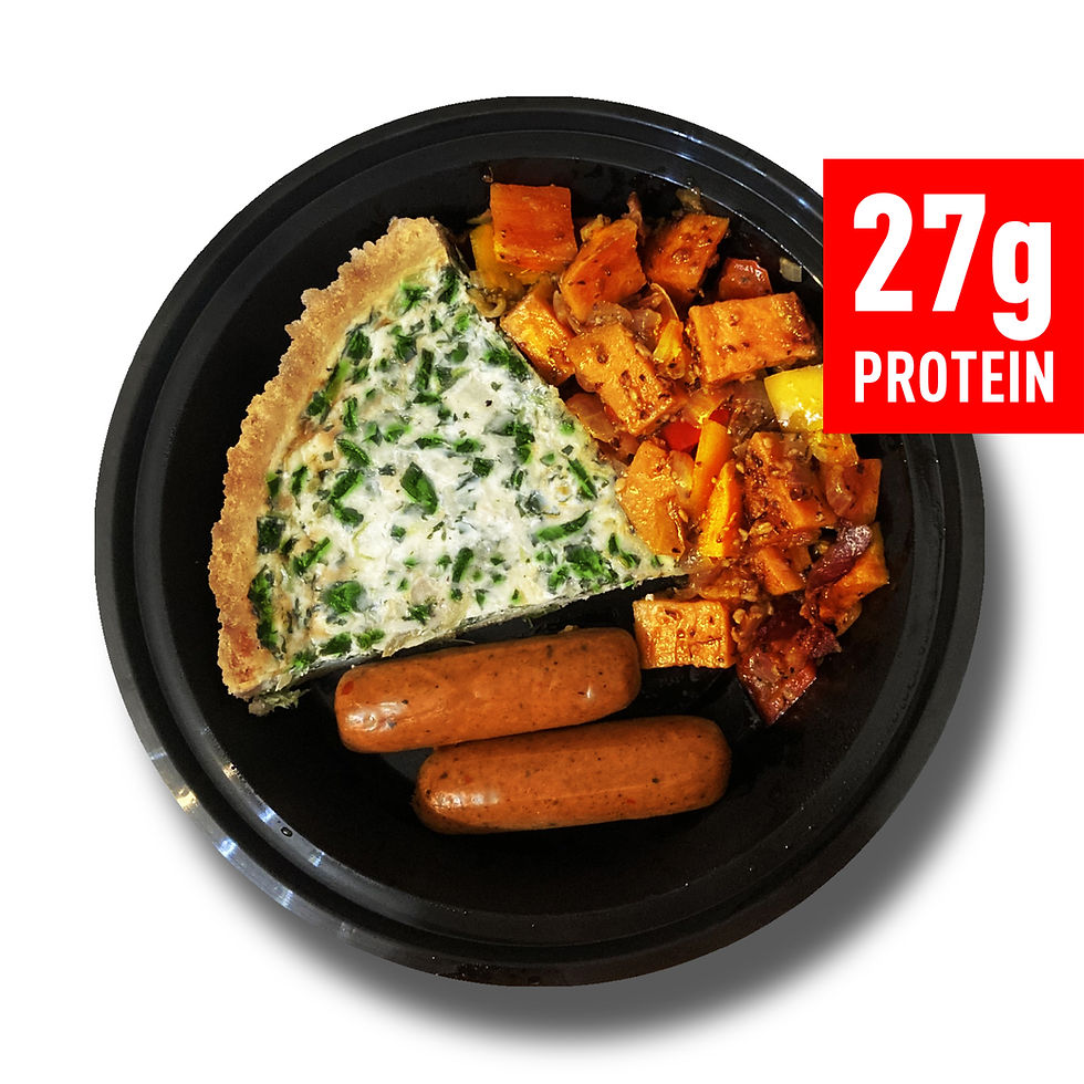 Spinach Artichoke Quiche w Chicken Sausage & Sweet Potato Hash