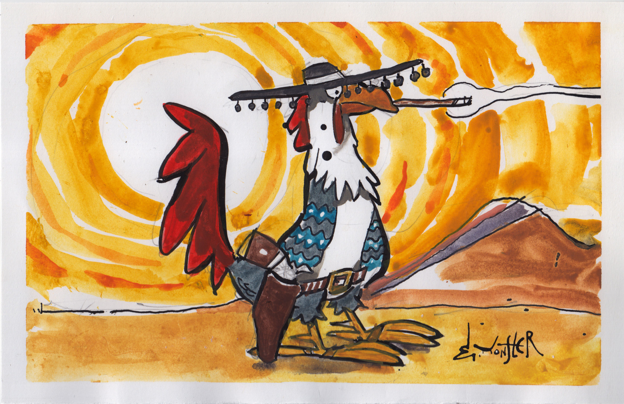 Bad Ass Chicken Gunfighter in a Borrowed Hat