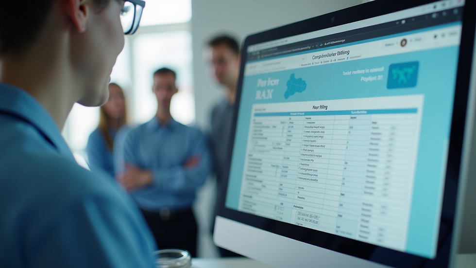 Close-up view of a computer screen showing healthcare billing software