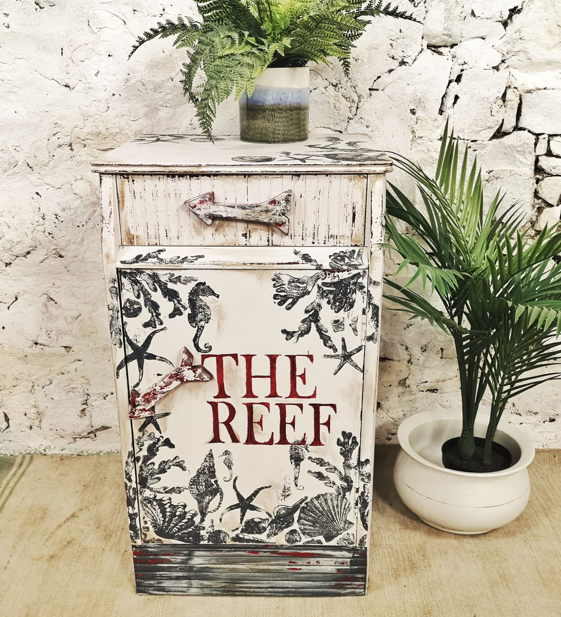 The reef handpainted Up-cycled bathroom cabinet