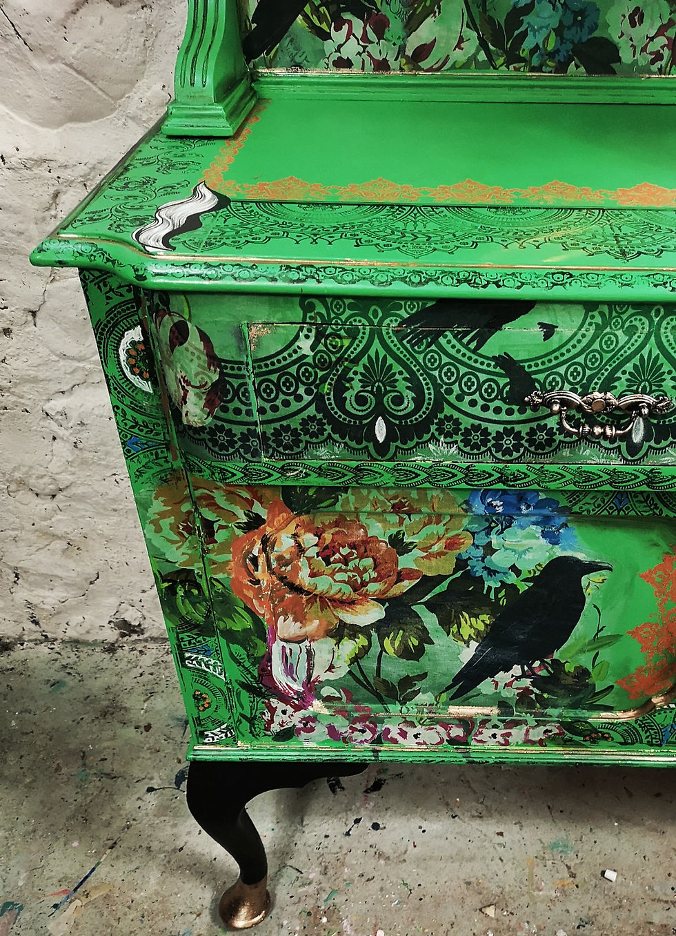 Thumbnail: Raven boho green gothic dresser with mirror bohemian eclectic sideboard