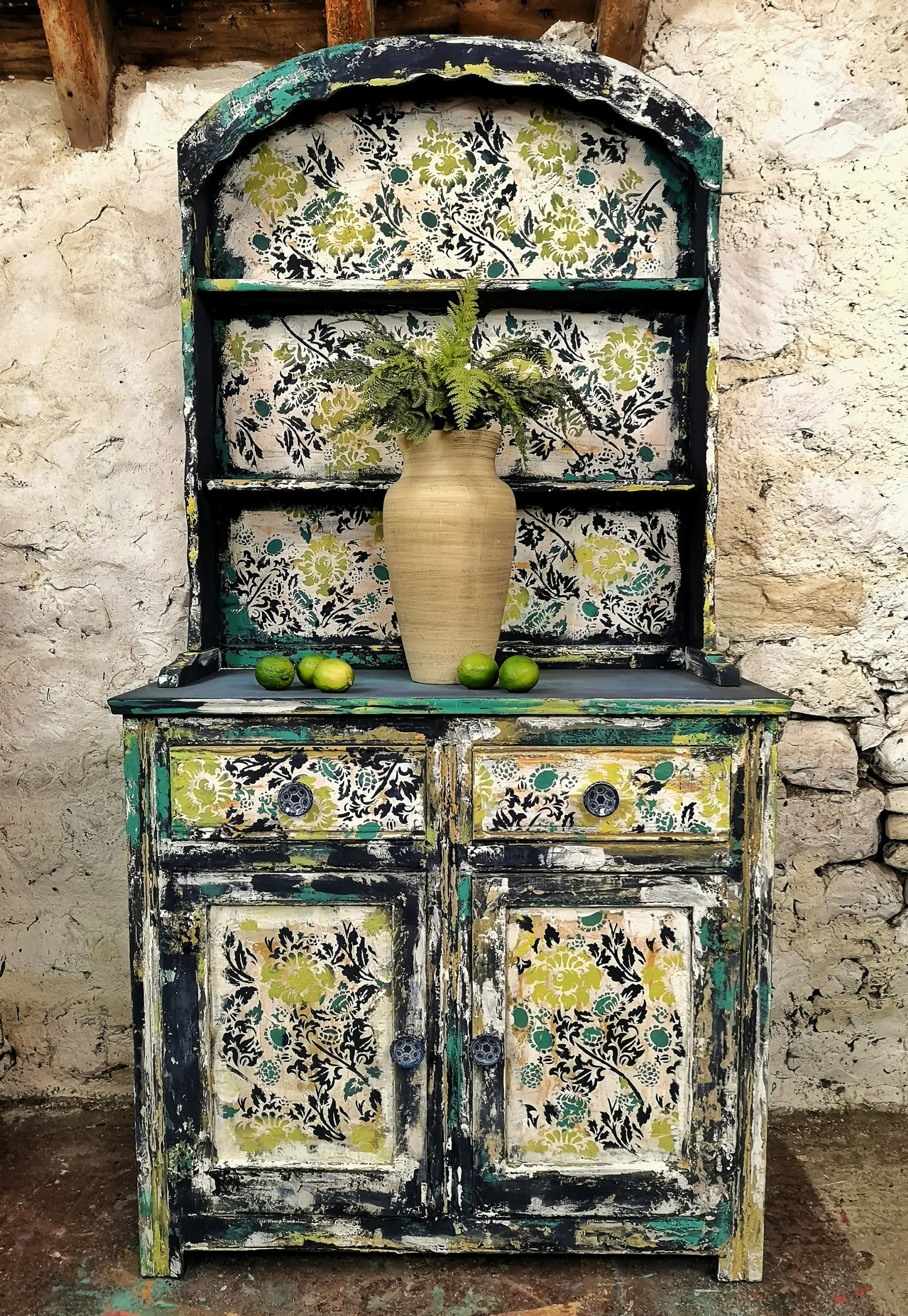 Distressed floral dresser