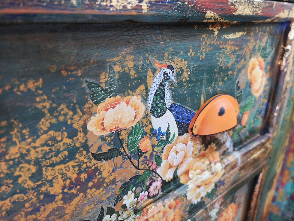 Thumbnail: Five-drawer distressed green/blue chest in Chinoiserie Style
