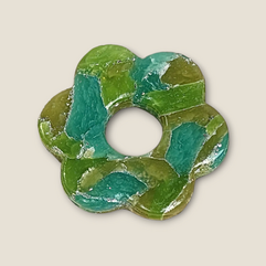 Polymer clay brooch green with translucent clay
