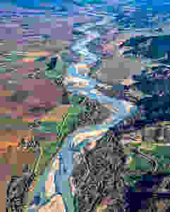 overhead view from the plane of blenheim new zealand in winter with vineyards and rivers and snow on a clear day, marlborough, wine country, drink, life in new zealand, wanderlust wednesday