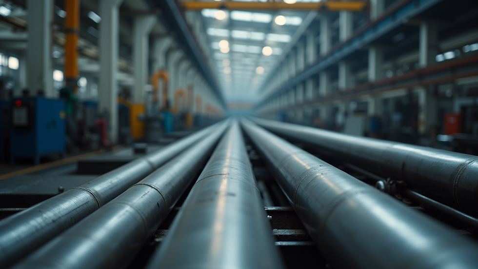 Eye-level view of a factory producing seamless pipes