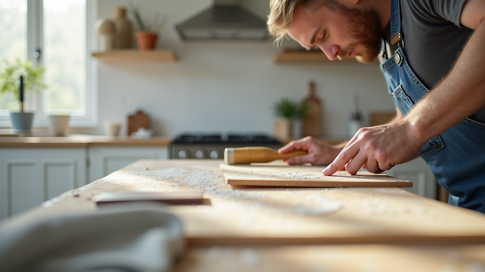 Close-up view of renovation work on a residential kitchen
