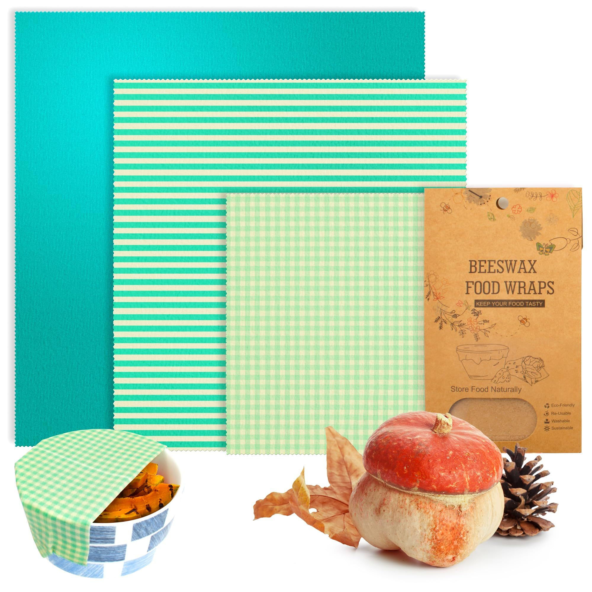 Reusable Beeswax Wrap S, M, L. Pack of 3 Beeswax Food Wraps. Washable Reusable B