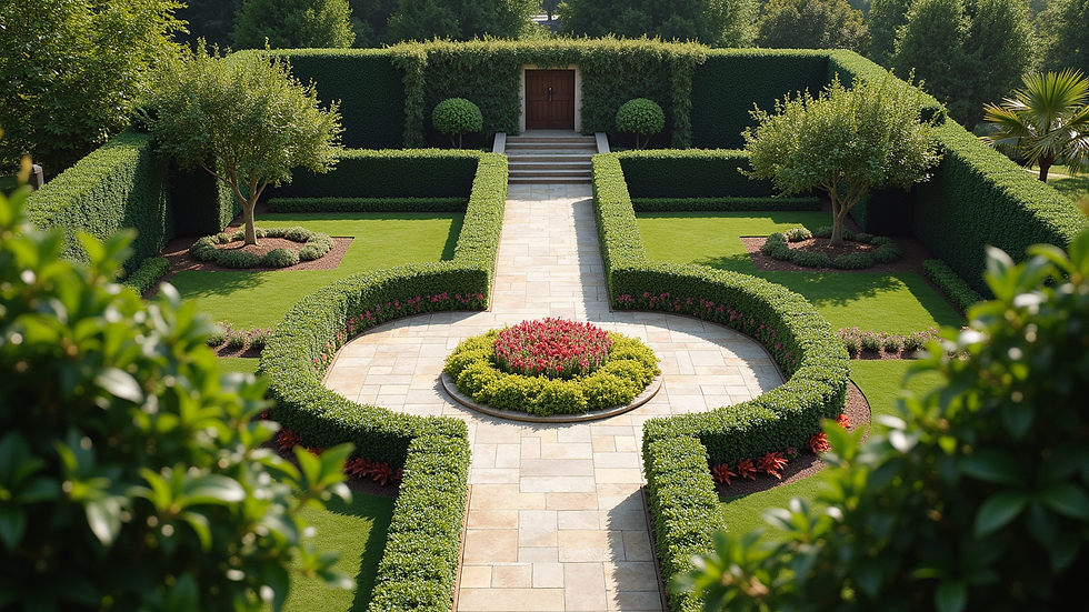 High angle view of a beautifully maintained outdoor garden space