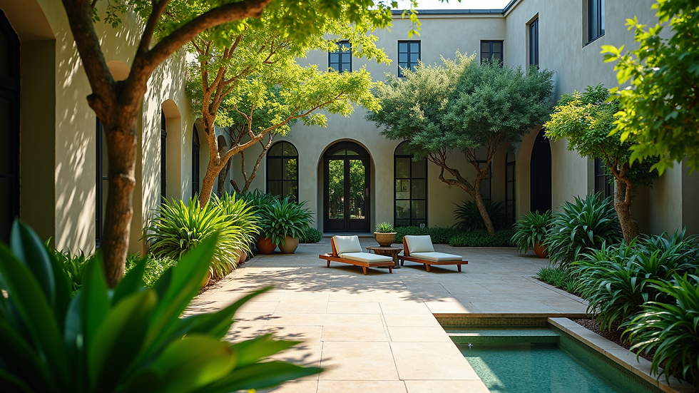 High angle view of vibrant greenery in a courtyard