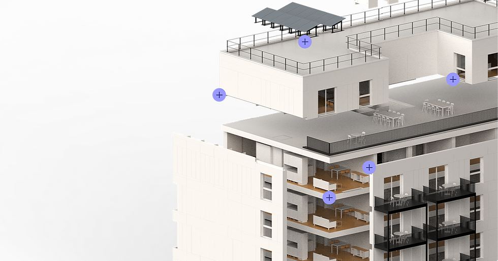 Modulares Mehrfamilienhaus, dessen Wand- und Deckenelemente wie aus einem Baukasten zusammengesetzt werden – serieller System