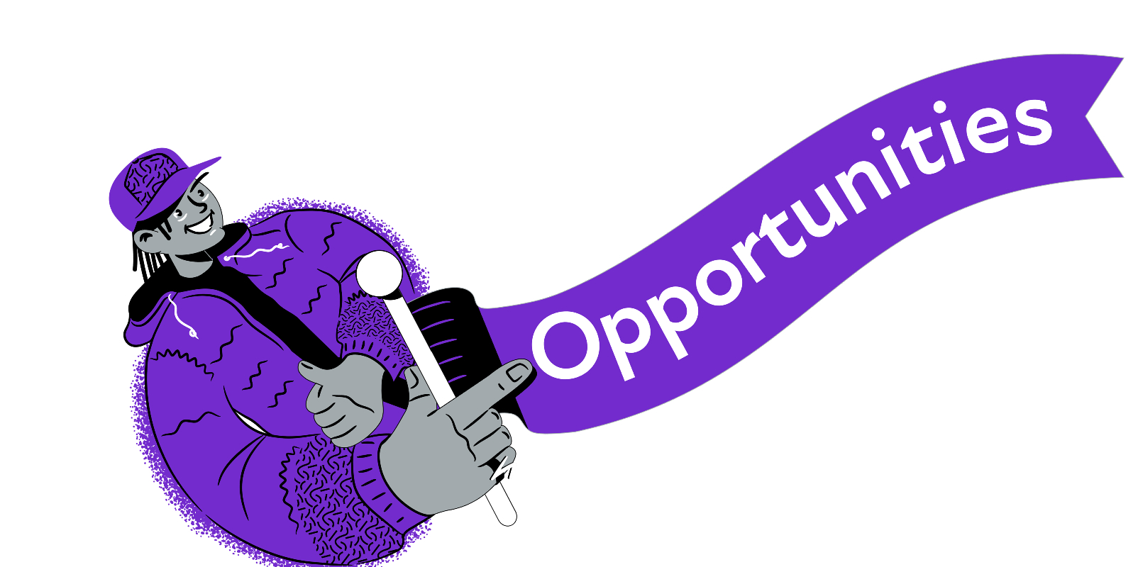 Person holding Opportunities banner