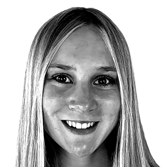 Smiling woman with long blonde hair
