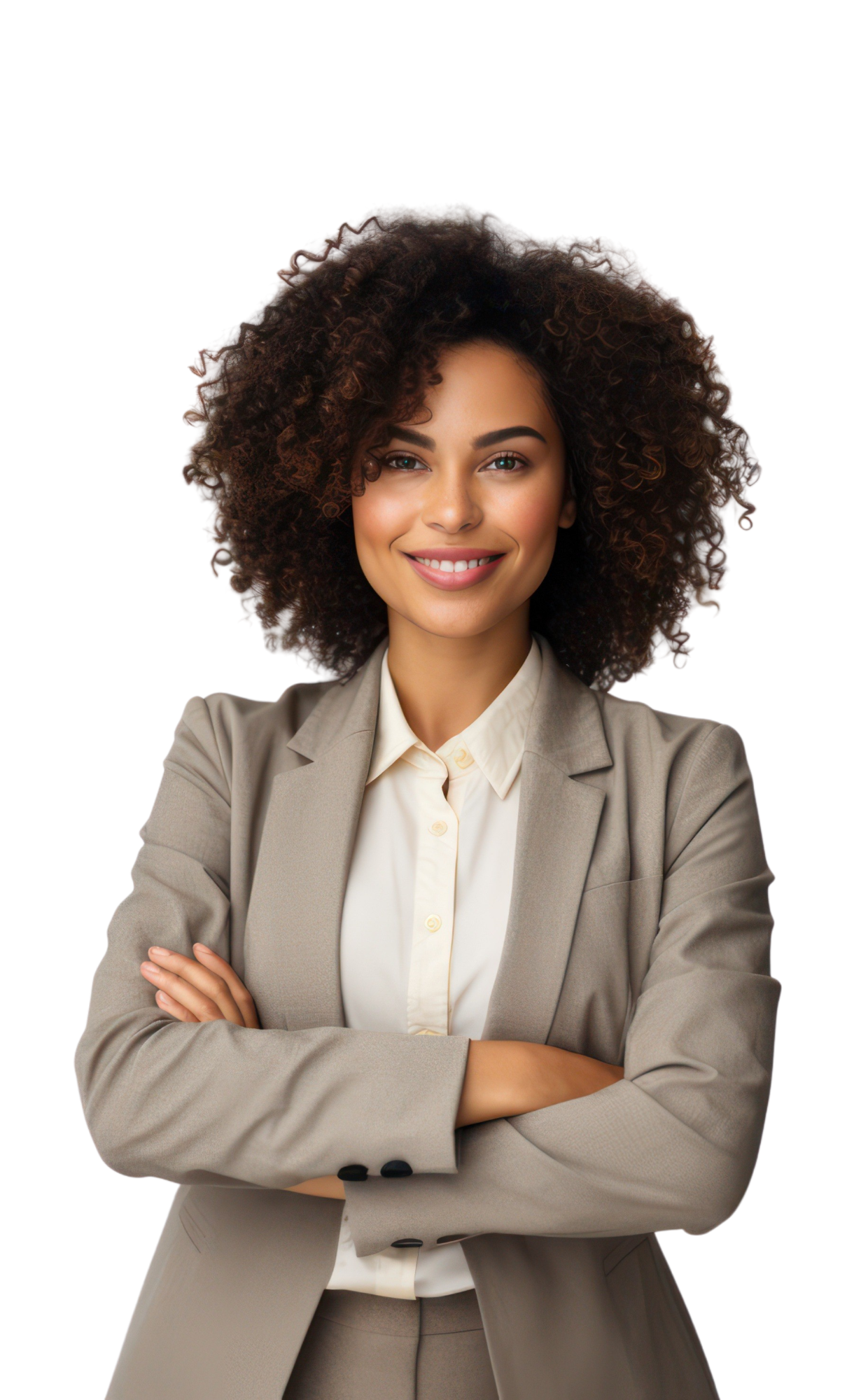 Woman standing with her arms closed