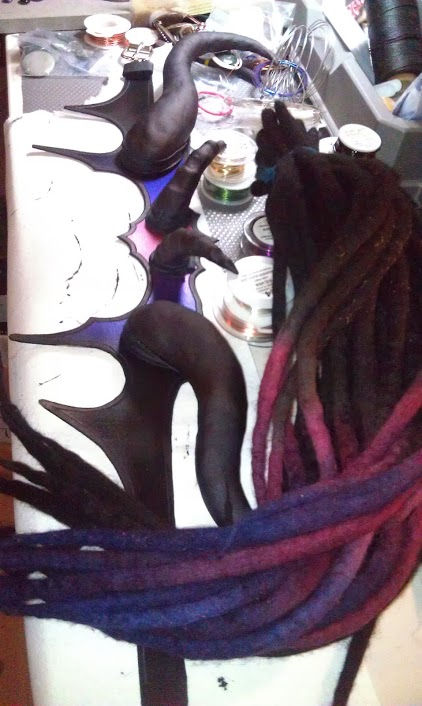 Thumbnail: Horned Headdress w/ Dreads. Black "Twilight"