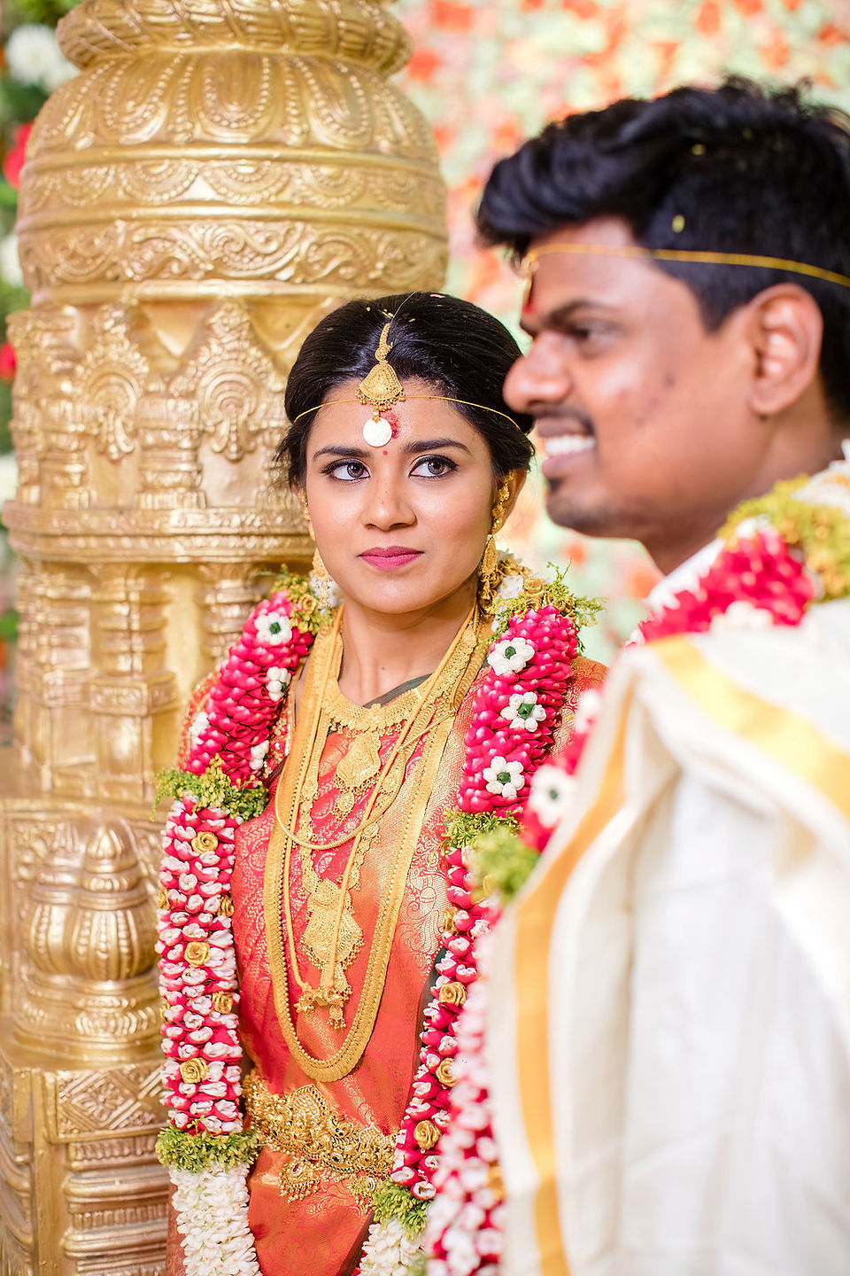 Chennai wedding photography at Shrivaaru Venkataachalapathy Palace featuring beautiful bride and groom