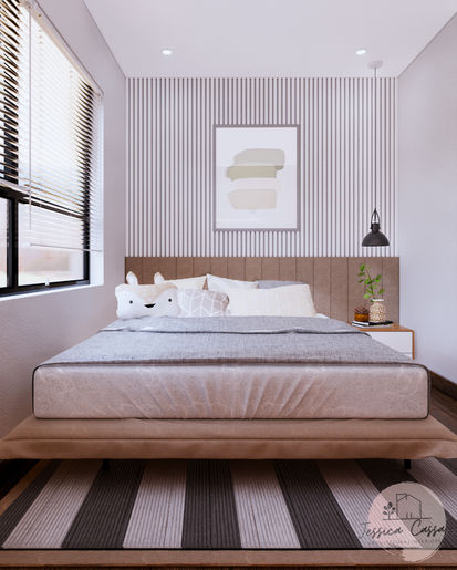 Quarto em tons terrosos e cinza