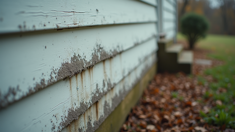High angle view of siding with mold growth