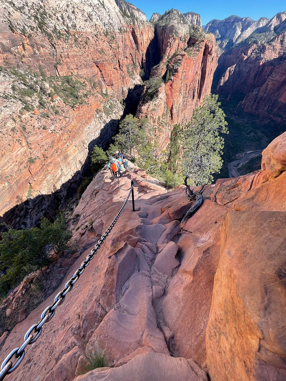 A view of the chains on the knifes edge portion of Angel's Landing