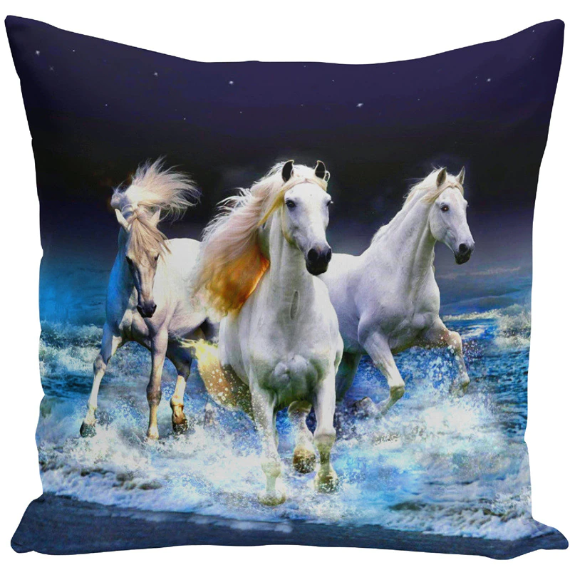 Thumbnail: Throw Pillow Bts Case 45x45 Animal Print War White Horse Cushion Cover 