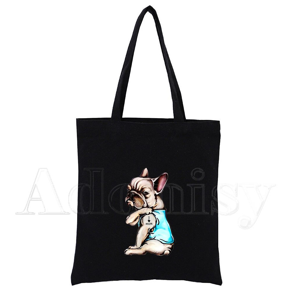 Thumbnail: French Bulldog Canvas Black Shopping Tote Bag Reusable 