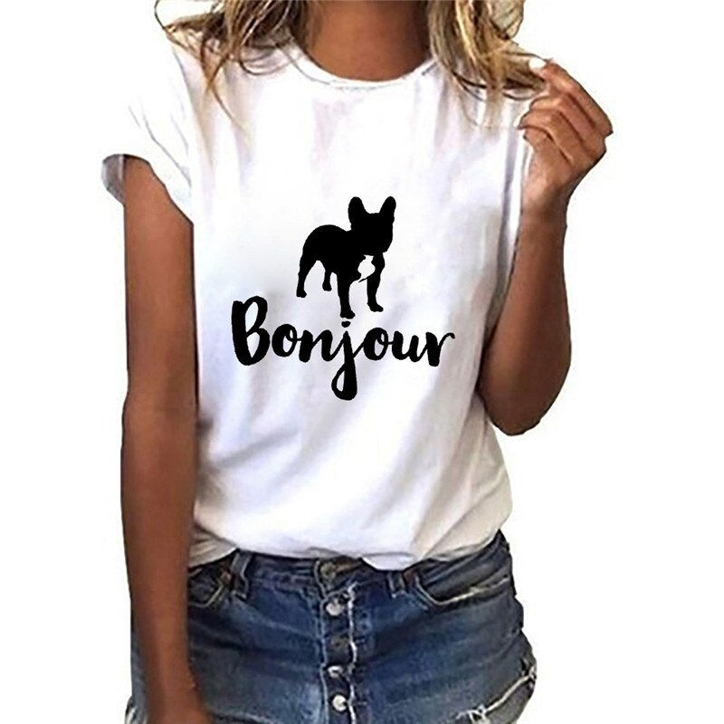 Thumbnail: Ladies T-shirt Funny Dabbing Dog Print French Bulldog Fashion Female T-shirt