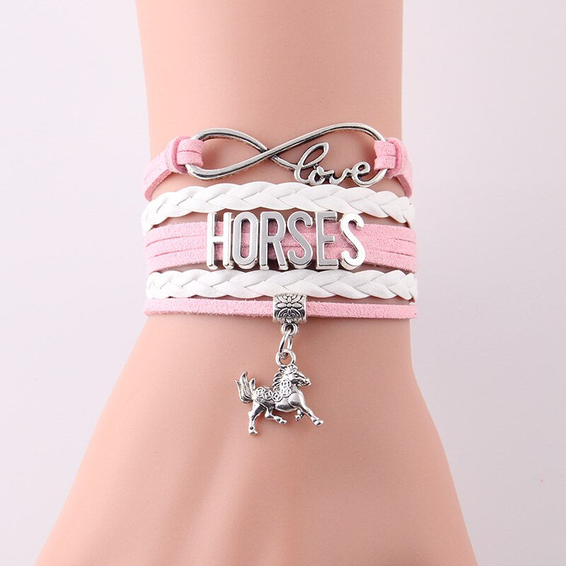 Thumbnail:  HORSES women bracelet horse leather braid wrap handmade bracelets &amp; bangle