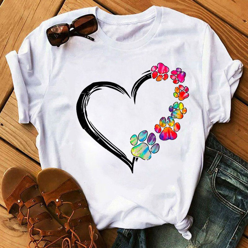 Thumbnail: Red Heart Dog Paw Print T Shirt