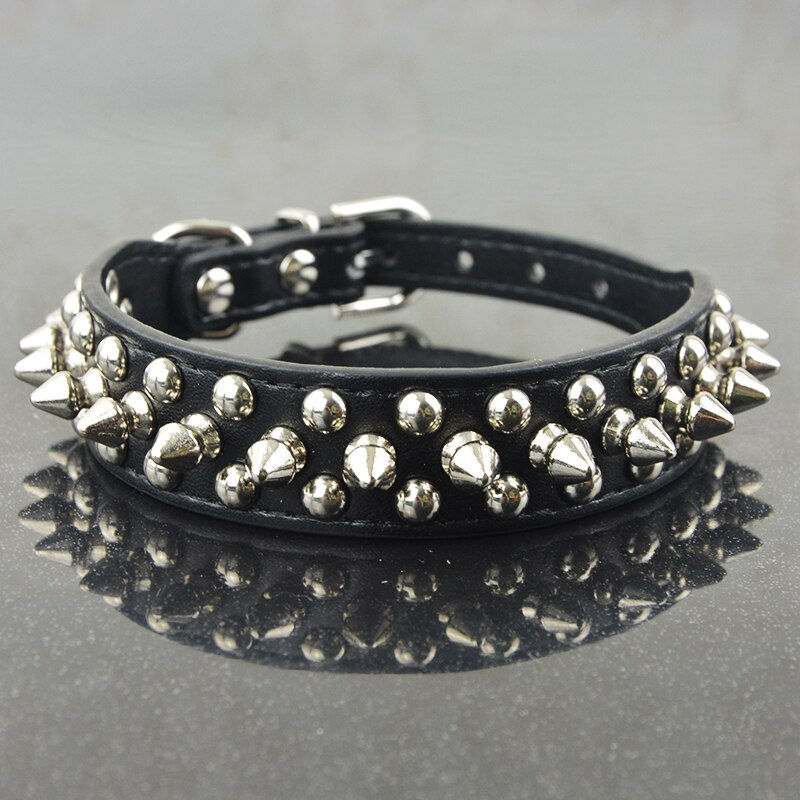 Thumbnail: Pu Leather Studded Round Spikes and Dog Pet Collar BullDog Necklace