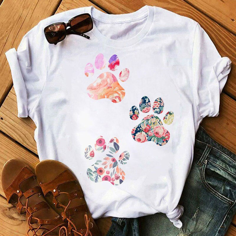 Thumbnail: Red Heart Dog Paw Print T Shirt