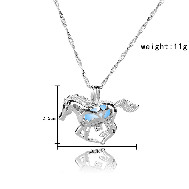Thumbnail: Glow in the Dark animal Horse necklace luminous Hollow pearl Fashion Jewelry