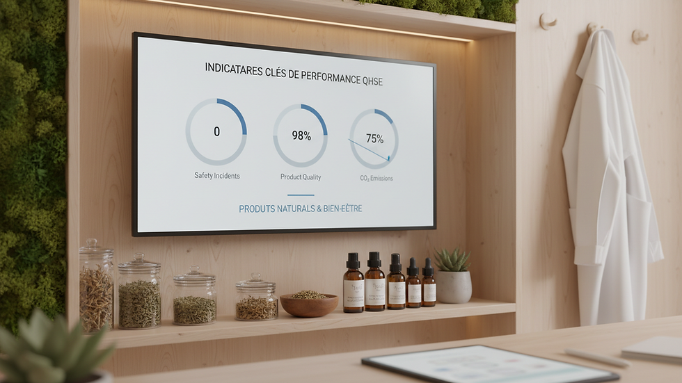 Vue rapprochée d’un tableau de bord QHSE avec indicateurs de performance