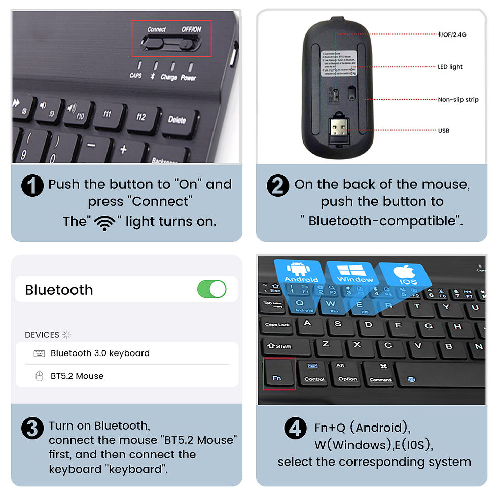 Thumbnail: For iPad Backlit Backlight Bluetooth Keyboard Mouse For IOS Android Windows Port