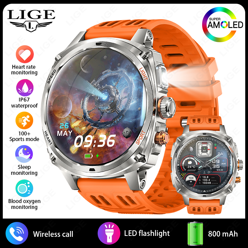 Thumbnail: LIGE New 800mAh Battery Smart Watch with LED Flashlight Waterproof 1.75" AMOLED 