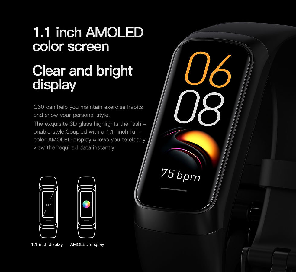 Thumbnail: Men Women Pedometer Sport Fitness Tracker Amoled Smart Band Pro Heart Rate Blood