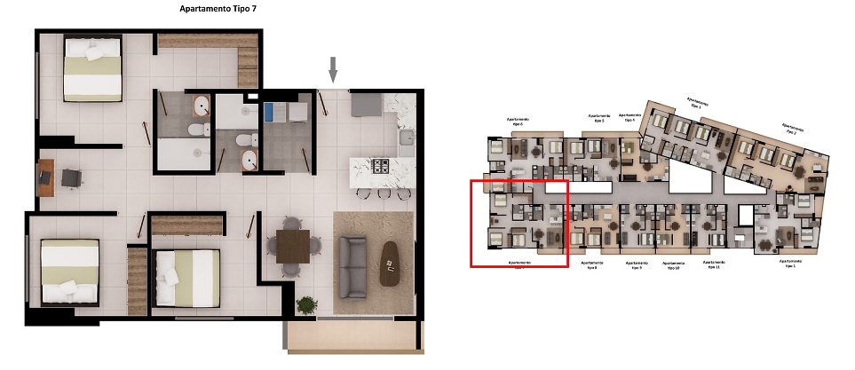 Plano de apartamentos en Torres de Macadamia tipo 7.