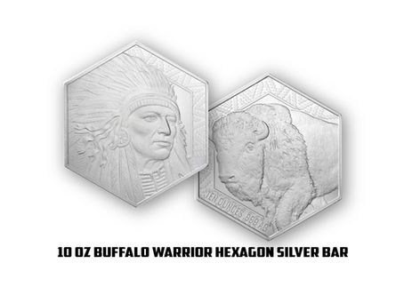 SOLD OUT! 10 Ounce Buffalo Warrior Hexagon Silver Bar Raffle 24-127