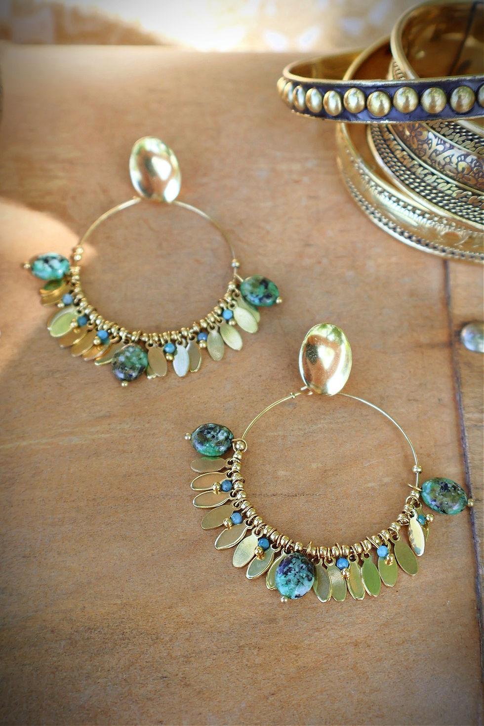 Miniature : Boucles d'oreilles Pampilles Turquoise et Or RIO
