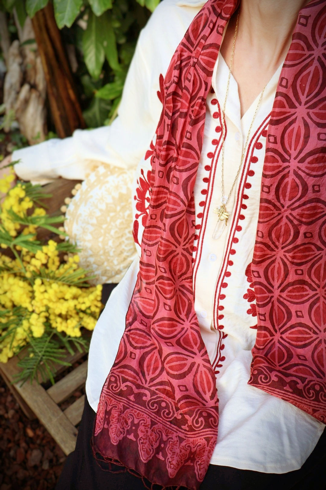 Foulard Indien en Soie Rose et Prune